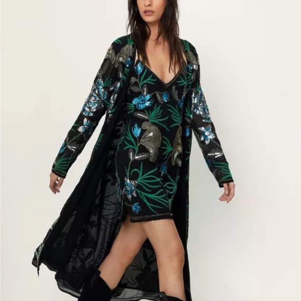 NWT Nasty Gal embellished botanical floral dress S